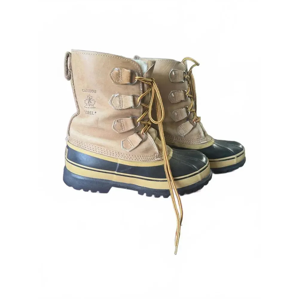 Sorel Caribou Winter Wool Lined Boots Tan and Black Waterproof size 9